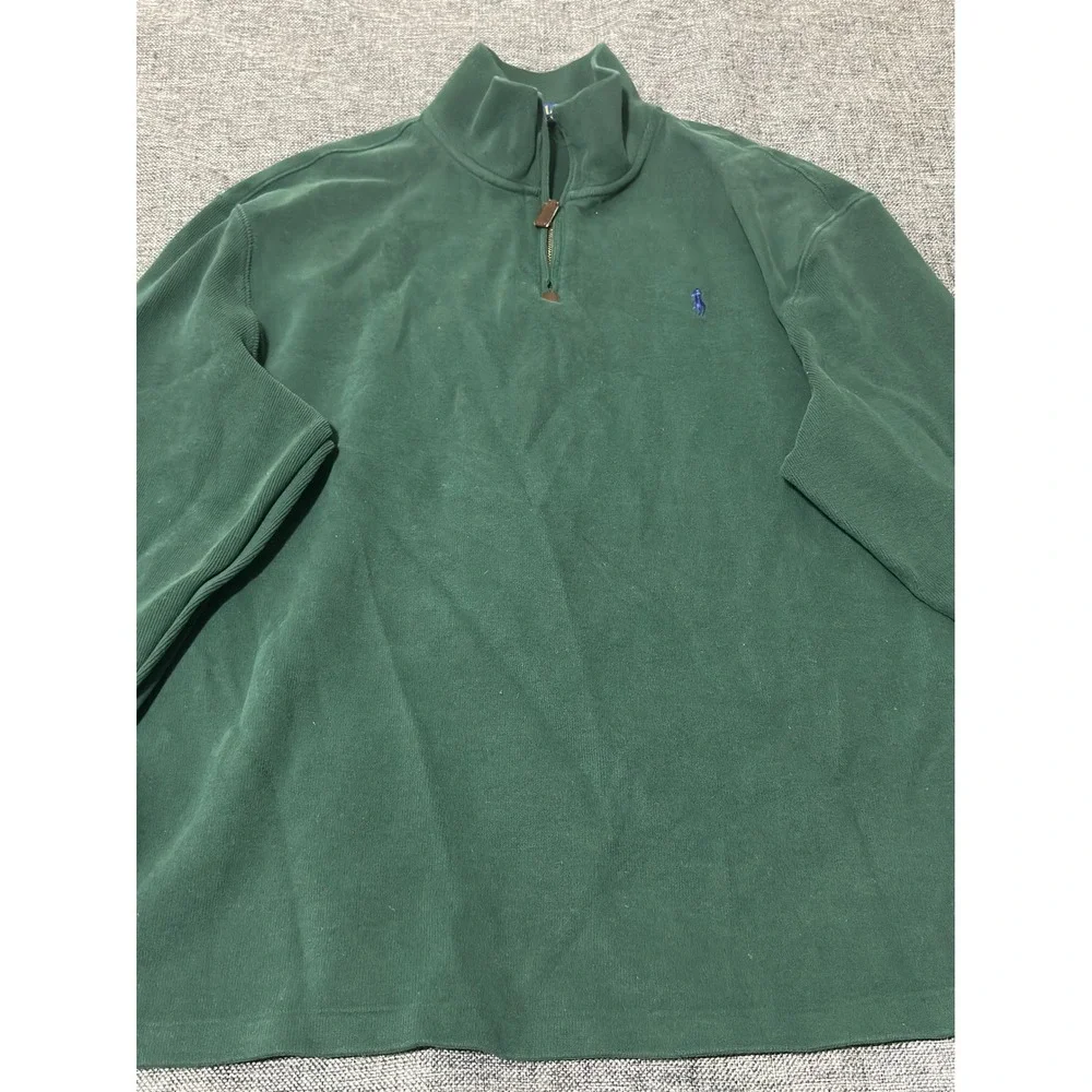Polo Ralph Lauren Mens XXL Quarter Zip Pullover Green Cotton Sweater